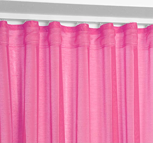 BEAUTEX Vorhang mit U-Band 140x250 cm (Farbe Wählbar) transparente Kräuselband Gardine, Dolly (Fuchsia)