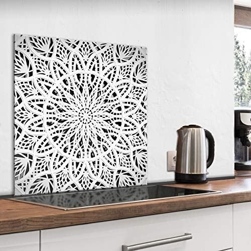 murando Spritzschutz Glas für Küche 60x60 cm Küchenrückwand Küchenspritzschutz Fliesenschutz Glasbild Dekoglas Küchenspiegel Glasrückwand Mandala Ornament - f-A-0843-aq-a