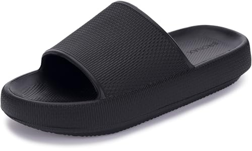 BRONAX Pillow Slippers for Women and Men | House Slides Shower Sandals | Cushioned Thick Sole 42-43 Black