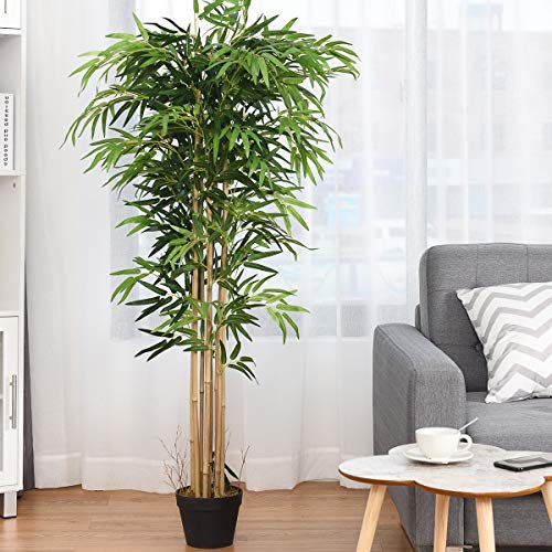 TANGZON 3.6FT/4FT/5FT Artificial Tree, Large Tall Bamboo Plant/Faux Ficus Tree/Fake Palm Tree in Pot with 28/504/1095 Leaves, Indoor Greenery Decorative Plant for Home Office (150CM, Green)