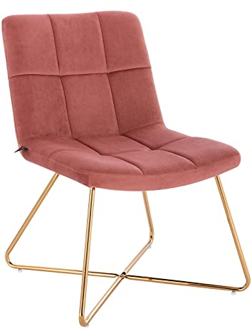 SVITA Lynn Sessel Flauschig Stuhl Gemütlich Loungesessel Cocktailsessel Clubsessel Polsterstuhl ohne Armlehnen Goldene Beine Samt-Polster Altrosa