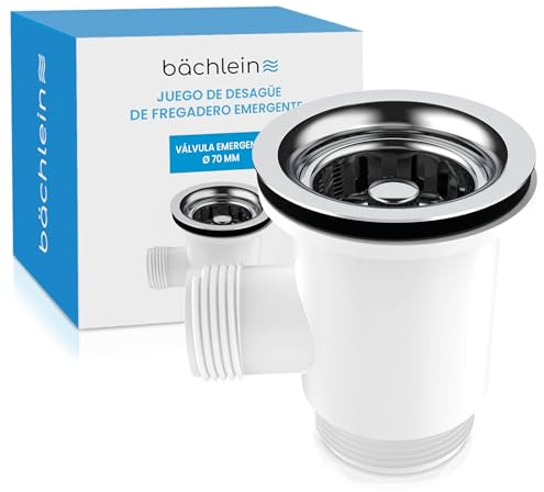Bchlein Pop Up Drain Fitting with Overflow for the Sink, 70mm, Stainless Steel & Silicone, Kitchen Sink Drain