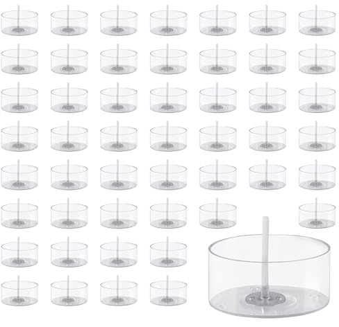 Winter Shore Tarros para Velas de Té Vacíos [Pack de 50] - Portavelas Decoracion en Plástico con Mechas para Velas - Recipientes Redondos Transparentes para Bodas, Cenas - 18 x 38 mm, 30 ml