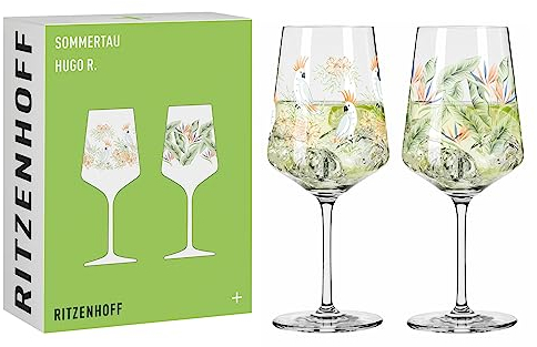 RITZENHOFF 6211001 Aperitif-Glas 2er-Set 500 ml - Serie Sommertau - floraler Stil, mehrfarbig - Made in Germany