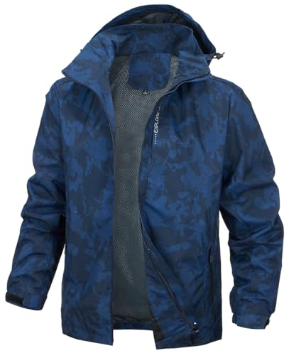 PADOLA Veste Homme mi Saison Veste de Pluie Homme Coupe Vent imperméable Blousons Printemps été Softshell Camouflage Legere Manteau Automne Hiver (1 Bleu L)