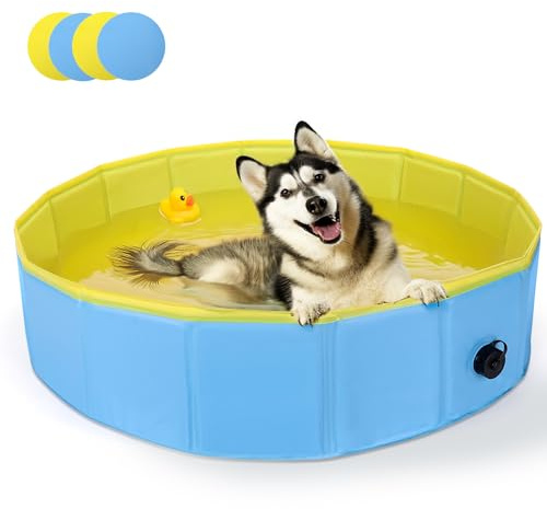 Nobleza Piscine pour chiens de grands et petits chiens, pataugeoire pliable, baignoire stable, pour chats, 160 x 30 cm, taille L, bleu et jaune