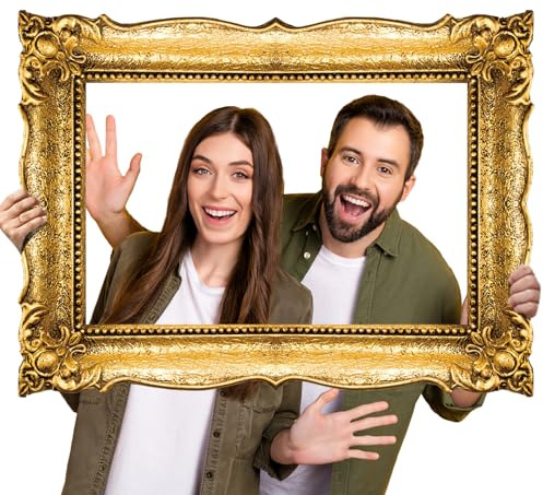 Beeveer Upgraded 32 x 24 Inch Large Photo Booth Props Picture Frame Vintage Photo Frame Friends Selfie Props for Wedding Mexico Birthday Bachelorette Party Supplies(Gold Style)