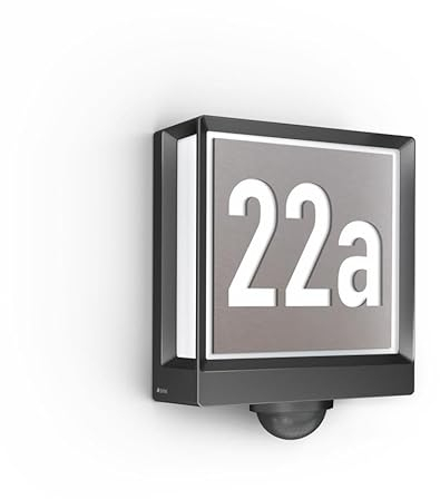 Steinel smarte Hausnummernleuchte My L 40 SC, beleuchtetes Hausnummernschild, Edelstahl-Optik, gestanzte Ziffern individuell wählbar