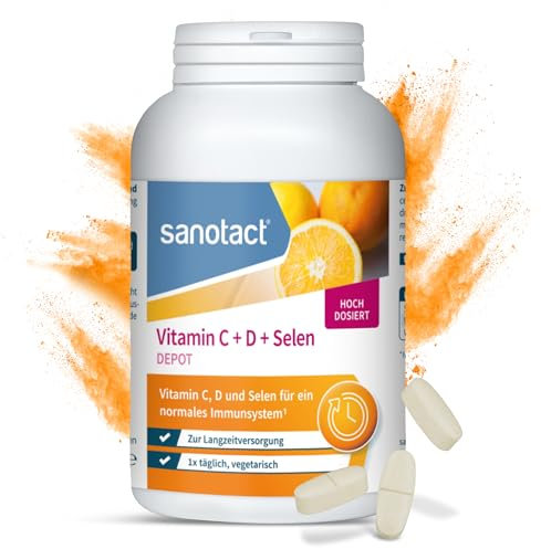 sanotact Vitamin C 1000 + D3 + Selen Depot – 180 Tabletten | Immunsystem Unterstützung | Langzeit-Depot Wirkung