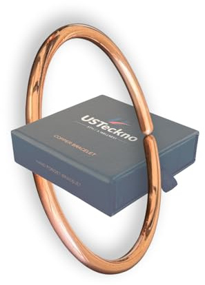 USTeckno Bracciale forgiato a mano in puro rame al 100%. Realizzato con rame massiccio di alto calibro e benefici per la salute. Migliora il tuo benessere con stile., One size, rame.