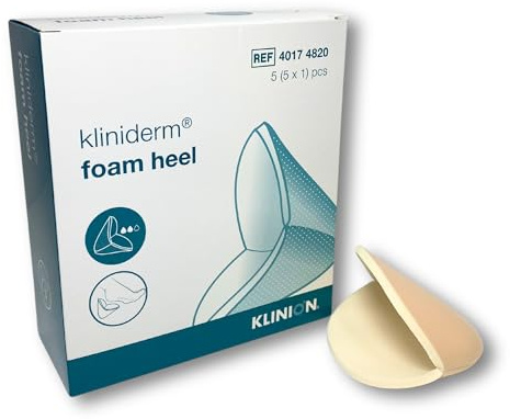 Kliniderm Foam Heel. Apósito Estéril de Espuma para Talón y Codo. Apósito parar Vendajes de Compresión. Caja de 5 Unidades.