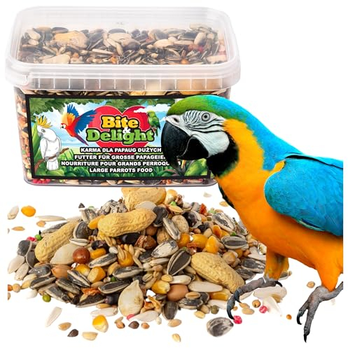 Bite & Delight 3kg Papageienfutter Großsittichfutter Futter for Grosse Papageien für Aras Amazonen Graupapageien Kakadus Vitaminreich Vogelfutter