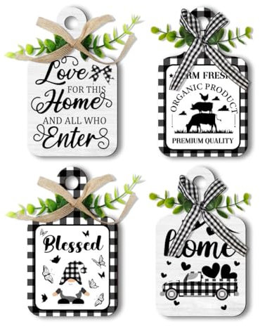 PH PandaHall 4pz Cartello in Legno con Decorazione Da Parete A Quadri, Cartelli per Decorazioni per La Casa con Gnomi in Legno Vassoio A Più Livelli con Corda per La Cucina di Casa Sala Da Pranzo