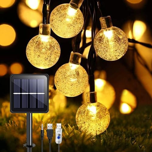 ANSGEC Catena Luminosa Esterno Solare, 8M 50 LEDs Luci USB Ricaricabile 8 Modalità, Impermeabile IP65 Natale per Giardino, Patio, Recinzione, Festa