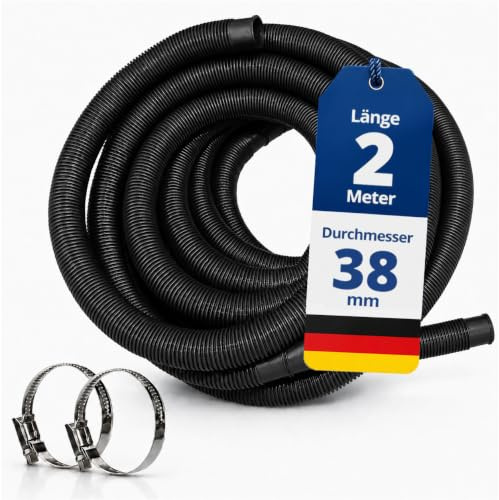 HAF® Tuyau de piscine de qualité supérieure 38 mm noir 2 m pour jardin et piscine | Tuyau solaire avec 2 colliers de serrage en acier inoxydable | Tuyau de piscine | Tuyau de pompe – Qualité