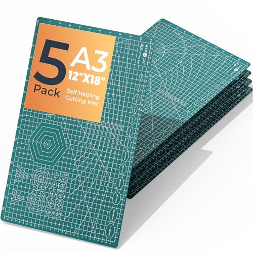 HTVRONT 5 Packs Self Healing Cutting Mat- 12 x 18” Double-Sided Cutting Mats for Crafts, A3 High-Density Sewing Mat with Grid for Fabric Quilting Modeling Hobby Scrapbooking Project