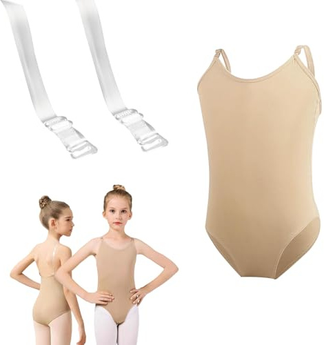 Nude Leotard for Girls with Adjustable Clear Strap Lightweight Breathable