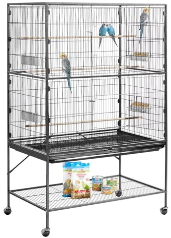 VEVOR Jaula para Pájaros, 930 x 580 x 1510 mm, Tapa Plana, Hierro Forjado, con Perchas, Bandeja Extraíble, Comederos de Plástico, para Herrerillo Común, Cacatúa NINFA, Canario, Loro Gris Africano