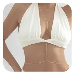 XFSRG 14K Körperketten Damen Brustkette Sexy Body Chain Vergoldet Bauchkette Verstellbar Taillenkette Bikini Körperschmuck Strand Accessoire für Party Hochzeit Festival