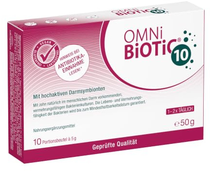 OMNi BiOTiC 10 | 10 porciones (50 g) | 10 cepas de bacterias | 10 000 millones de gérmenes por dosis diaria | Polvo | Con inulina | Vegano | Sin gluten | Sin lactosa | Para uso diario