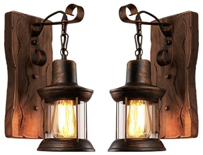 LightInTheBox Rustic Wall Sconces, Vintage Wall Sconce, Rustic Light Fixtures, Farmhouse Antique Wooden Wall Lamp for Aisle, Vanity Mirror, Hallway, Bedroom Bedside, Bar (2 Pack)