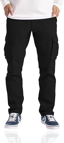 westAce Men's Cargo Trousers Casual Relaxed-Fit Multi Pocket Stretch Cotton Drawstring Work Utility Construction Hiking Tactical Streetwear Cargo Pants (Available in Big & Tall) (32W / 32L, Black)