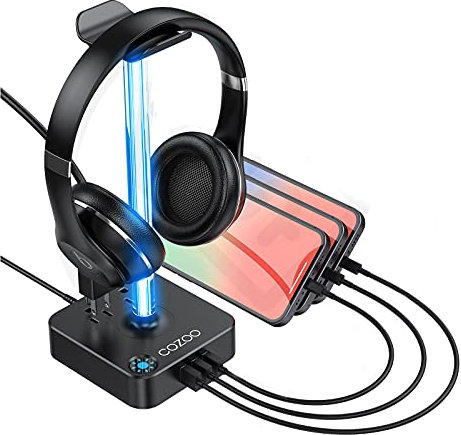 cozoo Headphone Stand with Charger, USB C, Gifts for Gamers Men, Black Pro
