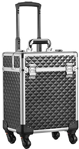 Joligrace Makeup Case Beauty Trolley on Wheels Vanity Case Beauty Box Rolling Makeup Box Organiser with Locks Black