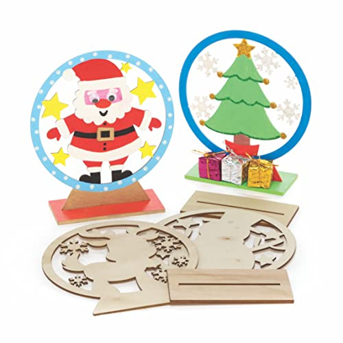 Baker Ross FC112 Weihnachts Schneekugeln aus Holz - 5er Pack, Holzbasteleien zum Basteln und Dekorieren, Weihnachtsdekorationen zum Selbermachen