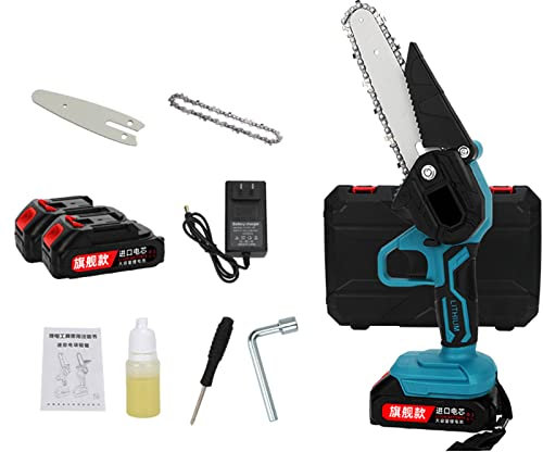 Mini Motosierra, 6-in Motosierra Eléctrica Sin Cable, Motosierra Batería Portátil de Mano Adecuada para Poda de árboles Corte de Madera (Size : 2*battery)
