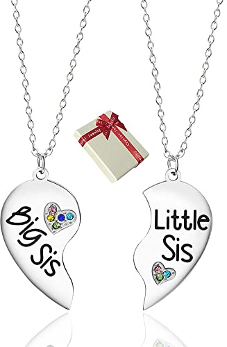 Big Sister & Little Sisterkedja - Halsband för syster med hjärthalsband, smycke för damer, halsband med skarvning, hjärtformad födelsedag, gåva