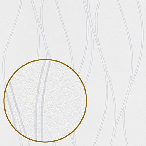 TADESSI Tapete Überstreichbar Vliestapete Weiß Streifentapete Wellenstreifen 1 Rolle TA-01-03932_1