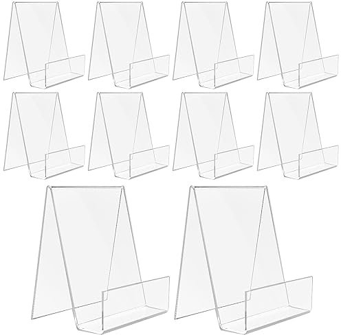 VIDETOL 10 Pcs Acrylic Book Stands for Display, Transparent Book Display Stand, Acrylic Bookshelf for Displaying Books, Music Sheets, Notebooks, Picture Albums and Artworks