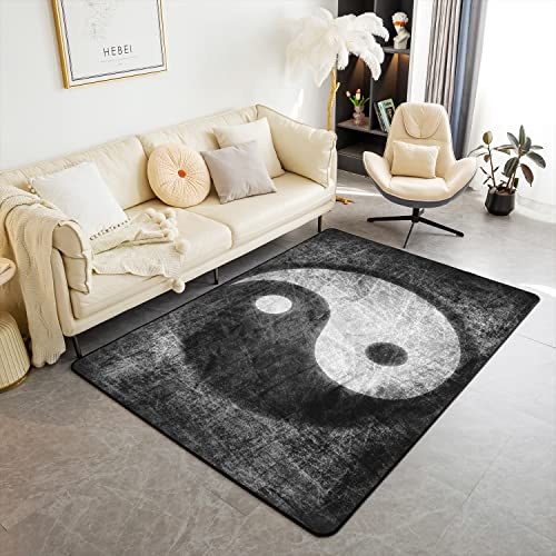 Loussiesd Yin Yang Teppich 100x150cm Boho Trippy Wohnzimmer Teppiche für Schlafzimmer Home Decor Traditionelle Ying Yang Thema Teppich Ultra weiche rutschfeste Innenbodenmatte