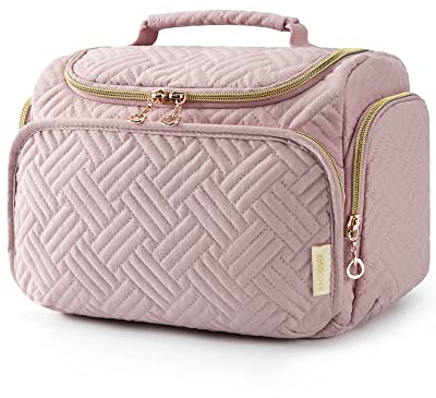 BAGSMART Kulturtasche Damen, Reise Kulturbeutel, große weit offene Reisetasche für Toilettenartikel, Make-up, Kosmetiktasche mit Griff, Rosa