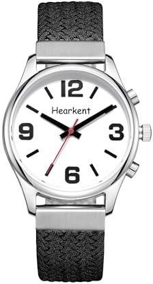 Hearkent Orologio parlante da donna con voce francese grandi numeri per persone ipovedenti, ciechi o anziani, Nylon nero, Classico