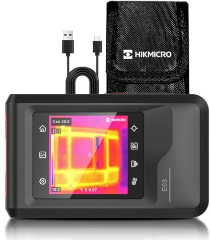HIKMICRO E03 Pocket-size Compact Thermal Imaging Camera with Visual Camera, 96 x 96 IR Resolution, Powered by SuperIR, SuperScene™, 25 Hz, 3.5 Touch Screen Thermal Imager, IP54, -4°F to 662°F