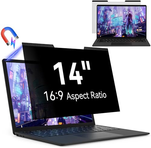 Magnétique Filtre de Confidentialité 14 Pouces 16:9 pour écran Ordinateur Portable, Amovible Protection D'écran Anti Lumiere Bleue Compatible avec Dell/ASUS/HP/Acer/Lenovo/Thinkpad/Samsung/Sony