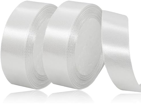 Presentband satinband 44 m, 20 mm brett presentband, vitt band för bröllop, hantverk och presentförpackning bröllopsdekoration (vit)