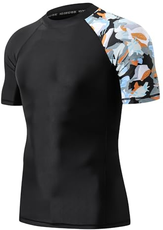 HUGE SPORTS T-shirt rash Guard à manches courtes pour homme, protection solaire, activités de plein air, surf, Couleur camouflage : noir, XXL