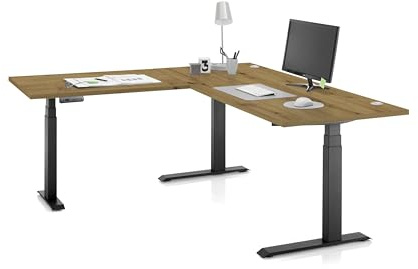 Stella Trading Ben 13 Eck-Schreibtisch höhenverstellbar elektrisch, Eiche Artisan - Verstellbarer Bürotisch mit 3 Memory Tasten und digitaler Anzeige - 180 x 74-127 x 77 cm (B/H/T)