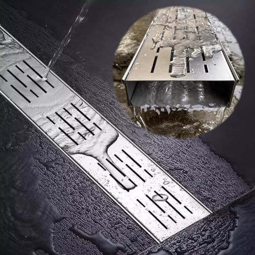 Canaletta Scolo Acqua Piovana Fossa di Drenaggio in Acciaio Inossidabile per Grondaia, Canaletta di Scarico Acqua Piovana con Griglia, Kit di Scarico a Fossa per Uso Domestico(W-5cm(2) x H-3cm(1 1/8
