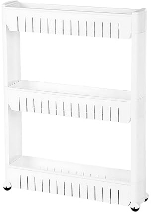 ADEPTNA 3-Tier Slim Slide-Out Kitchen Storage Trolley Cabinet on Wheels - Space-Saving Rolling Cart for Kitchen, Bathroom, Laundry Room, Pantry.