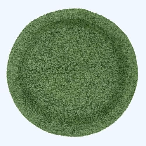 HOMESCAPES Round Bathroom Mat, Luxury 1600gsm Extra Soft 100% Cotton, Reversible Bath Mat Non-Slip, Washable, Super Absorbent, Quick-Dry, Fern Green Round Bathroom Rug, 80cm