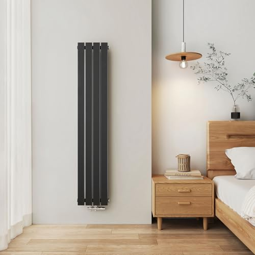 EMKE Heizkörper Klein 1600x300 mm, Vertikal Heizkörper Schmal Hoch Badezimmer Flachheizkörper Mittelanschluss Design Paneelheizkörper Einlagig Wandheizkörper 557 Watt Schwarz