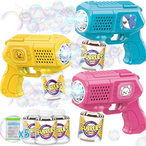 Beria Bubble Guns with Bubble Solution- 3 Pack, Bubbles Gun, Blaster, Blower, Maker, Machine for Boys Girls, Birthday Gifts for Ages 3 4 5 6 7 8 Year Old Kid, Outdoor Toys for Toddlers, Party, Wedding