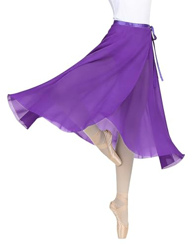 Baisdan Jupe Danse Classique, Jupe Ballet Longue Portefeuille en Mousseline avec Ceinture Réglable pour Femmes Violet