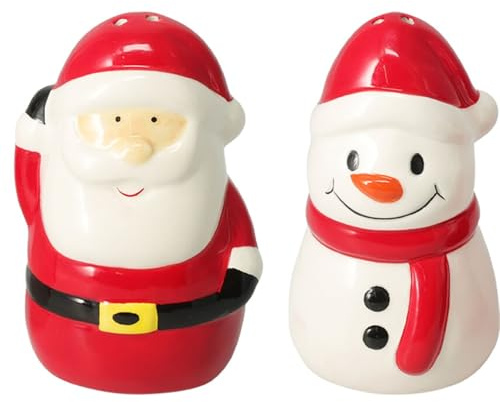 Christmas Santa & Snowman Salt and Pepper Shakers | Festive Ceramic Salt & Pepper Set | Novelty Cruet Set - 9cm