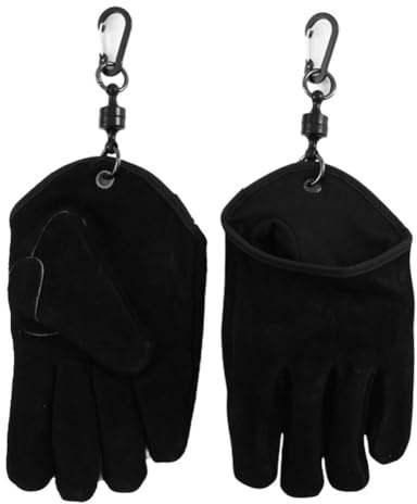 Gettimore Guantes de pesca antideslizantes para uso al aire libre y barbacoa, guantes de poliéster impermeables con gancho magnético, paquete de 2, negro/naranja y negro
