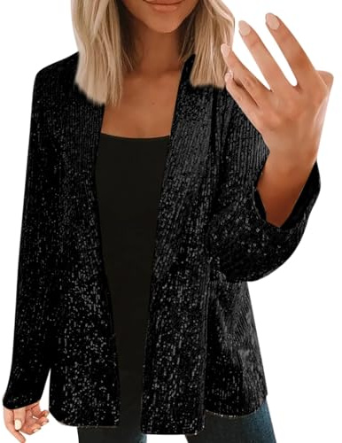 Generisk paljettblazer, dam, långärmad, glitterjacka, dam, mesh, fodrad, glitterblazer, med , krage, paljettblazer, enfärgad, kostymjacka, trendig kofta, karneval, kostymer